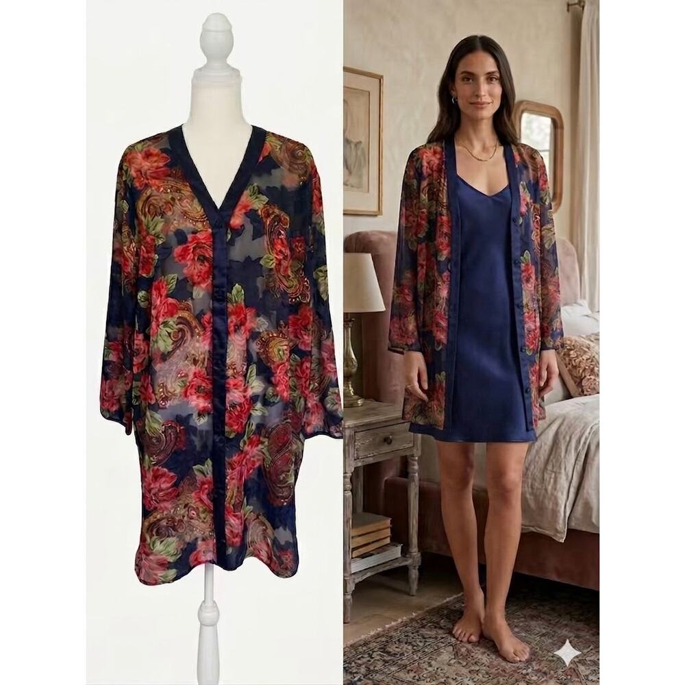 Vtg Victoria's Secret Gold Label Sheer Floral Paisley Sleep Shirt M/L 80s 90s